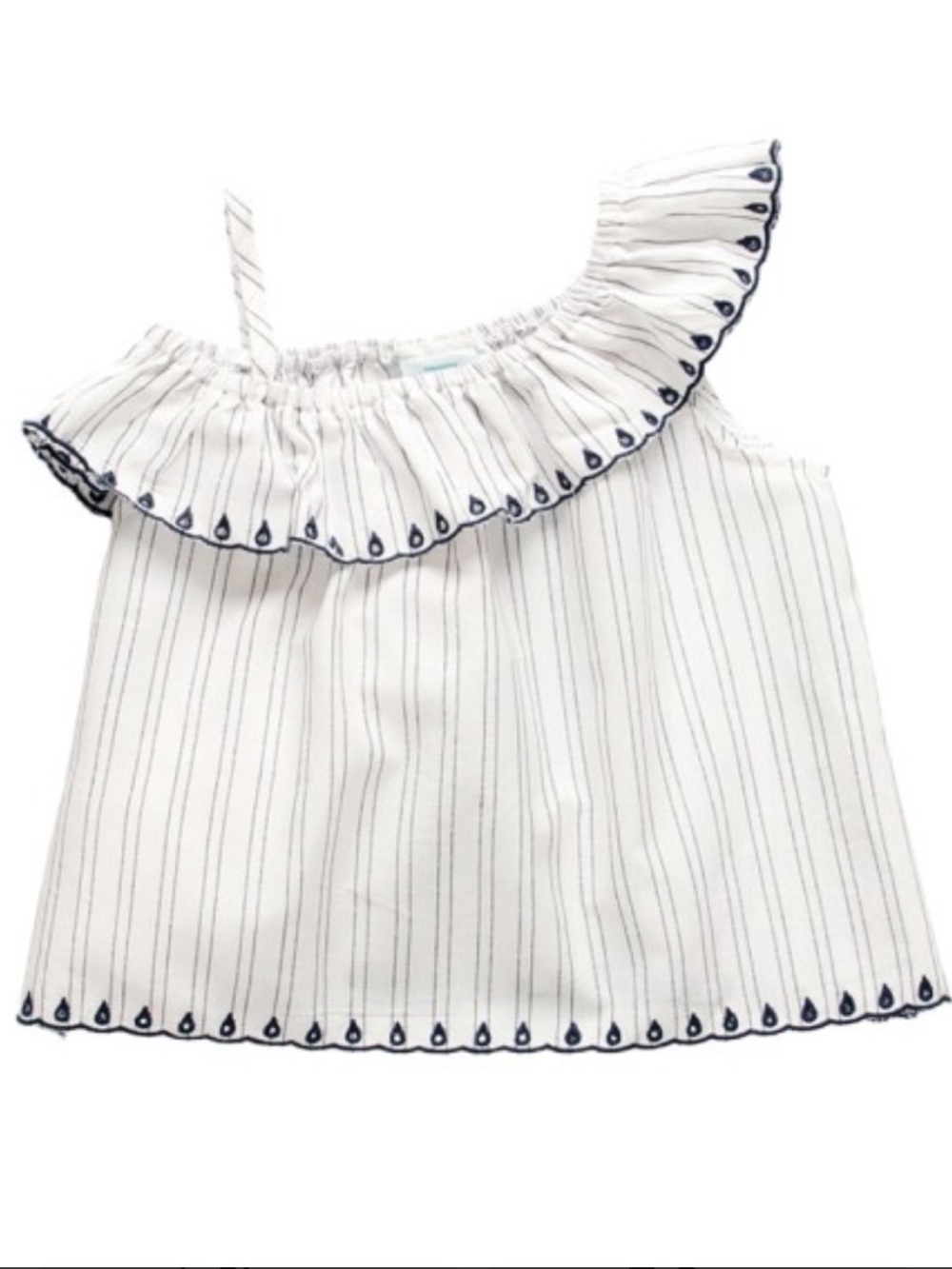 NWT Boboli Girls White Striped One-Shoulder Tank with Navy Trim